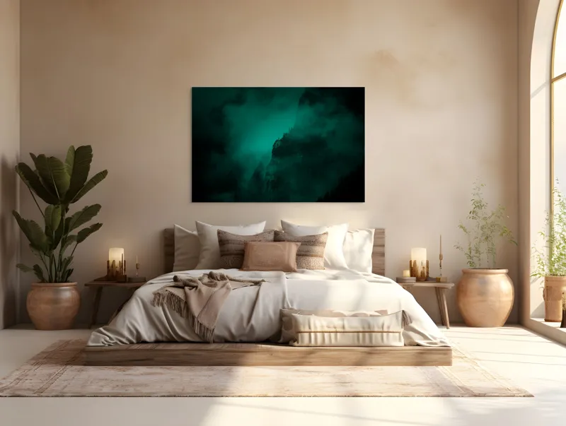Tablou Canvas, "Muntele învăluit în ceață misterioasă", Abis, Ceață, Mister, Munte, Siluetă, Veridicitate, Umbre., 150 x 100 cm – poza 4