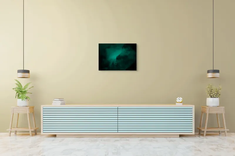 Tablou Canvas, "Muntele învăluit în ceață misterioasă", Abis, Ceață, Mister, Munte, Siluetă, Veridicitate, Umbre., 70 x 50 cm – poza 7
