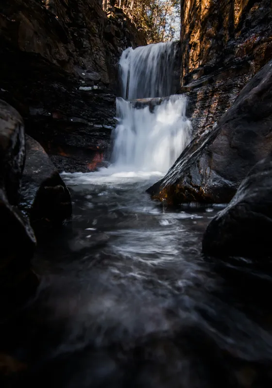 Tablou Canvas, "Cascada din inima pădurii întunecate", Cascadă, Apă, Stânci, Pădure, Natură, Torent, Claritate, Umbre, Răcoare, Frumusețe, 70 x 100 cm – poza 2