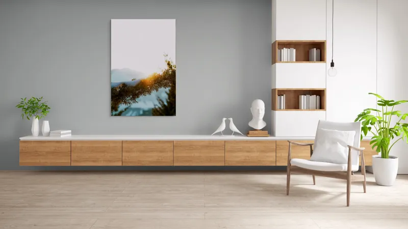 Tablou Canvas, "Raza soarelui printre crengi înzăpezite", Soare, Zăpadă, Ramură, Munte, Cer, Lumină, Iarnă, Peisaj, Natură, Frig., 100 x 150 cm – poza 8