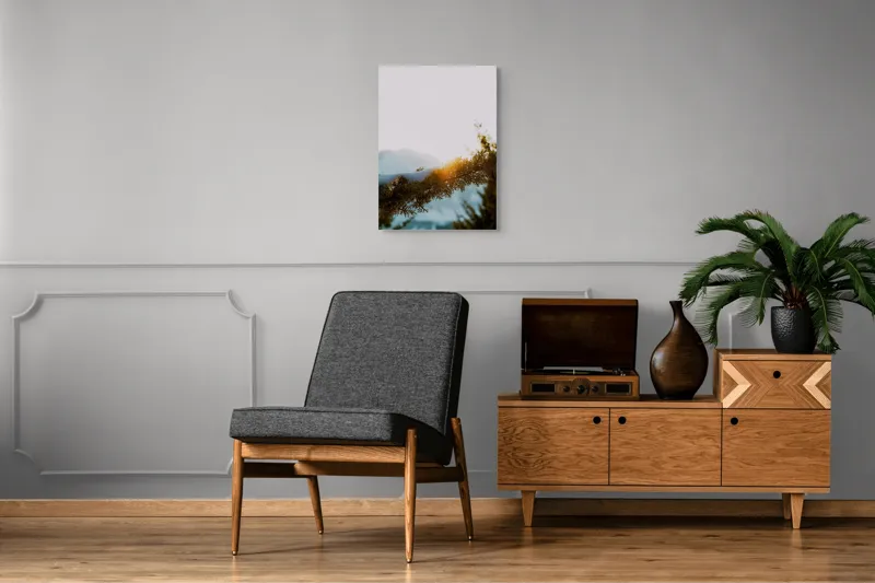 Tablou Canvas, "Raza soarelui printre crengi înzăpezite", Soare, Zăpadă, Ramură, Munte, Cer, Lumină, Iarnă, Peisaj, Natură, Frig., 50 x 70 cm – poza 8