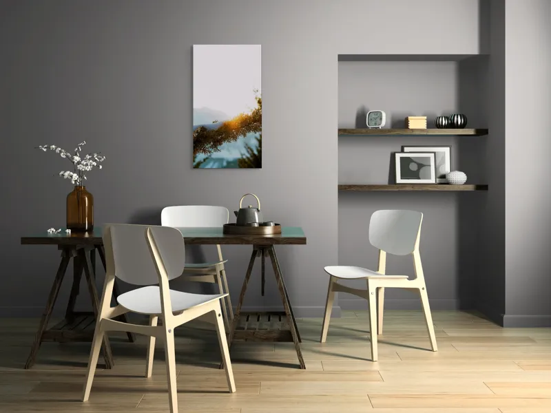 Tablou Canvas, "Raza soarelui printre crengi înzăpezite", Soare, Zăpadă, Ramură, Munte, Cer, Lumină, Iarnă, Peisaj, Natură, Frig., 50 x 90 cm – poza 4