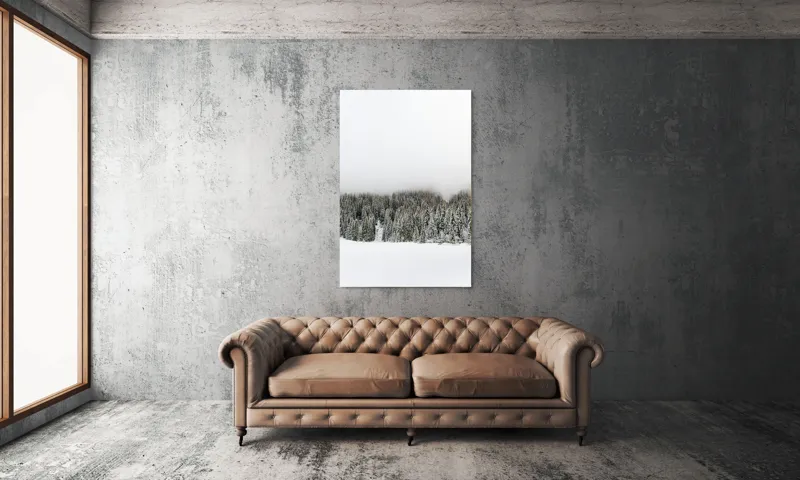 Tablou Canvas, "Iarna în pădurea înzăpezită misterioasă", Copaci, Zăpadă, Ceață, Cer, Iarnă, 100 x 150 cm – poza 6
