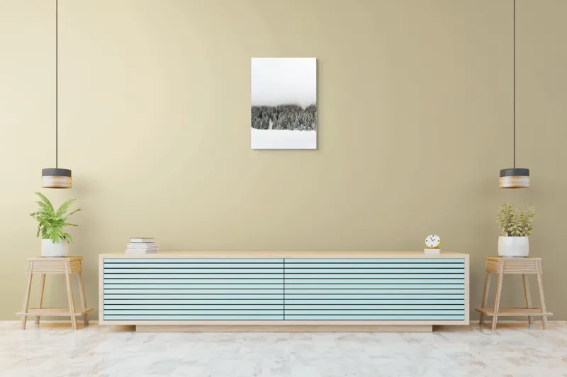 Tablou Canvas, "Iarna în pădurea înzăpezită misterioasă", Copaci, Zăpadă, Ceață, Cer, Iarnă, 50 x 70 cm – poza 6