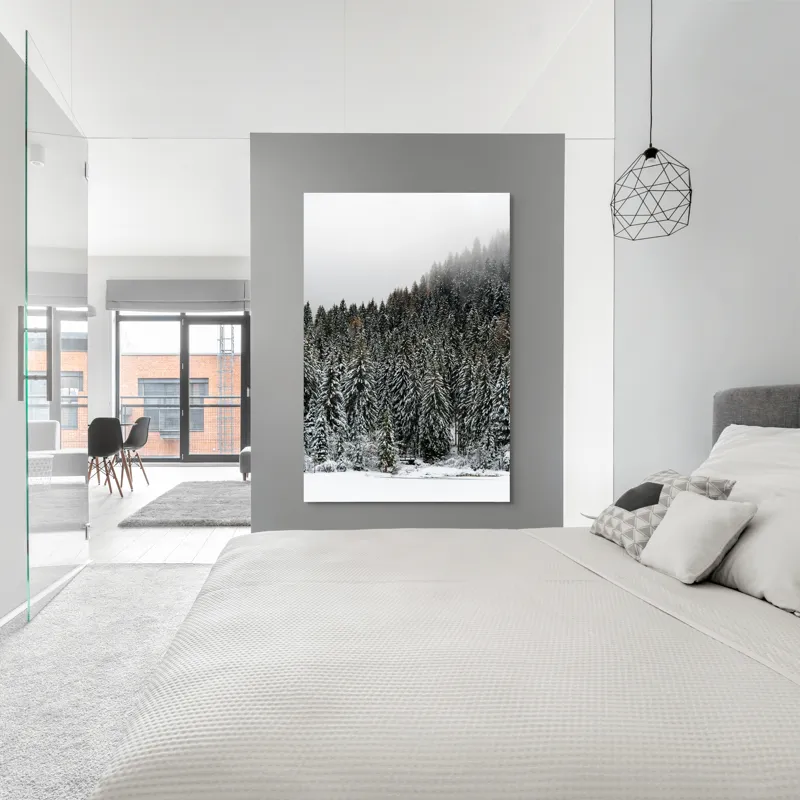Tablou Canvas, "Tăcerea pădurii în iarnă liniștită", Munte, Brazi, Zăpadă, Ceață, Calm, Natură, Iarnă, Frig, Tăcere, Frumusețe, 100 x 150 cm – poza 5