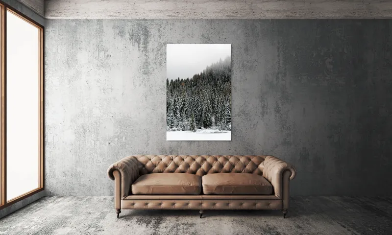 Tablou Canvas, "Tăcerea pădurii în iarnă liniștită", Munte, Brazi, Zăpadă, Ceață, Calm, Natură, Iarnă, Frig, Tăcere, Frumusețe, 100 x 150 cm – poza 6