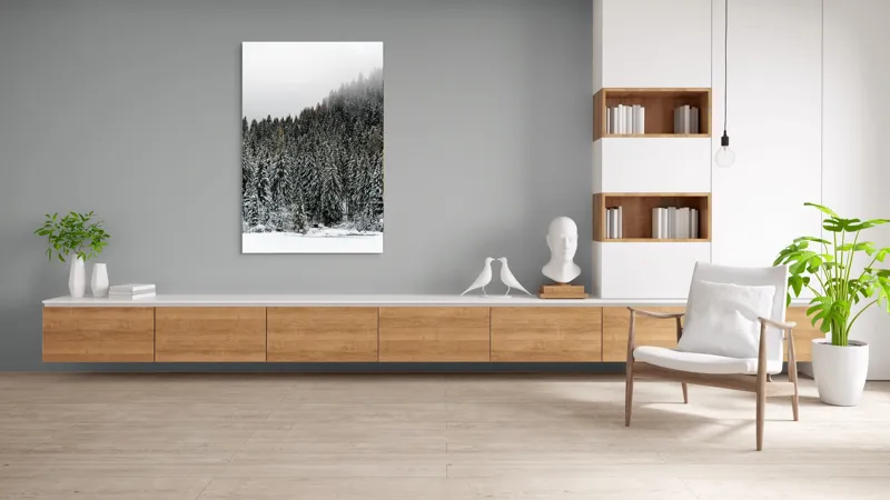 Tablou Canvas, "Tăcerea pădurii în iarnă liniștită", Munte, Brazi, Zăpadă, Ceață, Calm, Natură, Iarnă, Frig, Tăcere, Frumusețe, 100 x 150 cm – poza 8