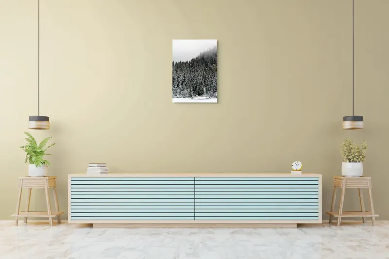 Tablou Canvas, "Tăcerea pădurii în iarnă liniștită", Munte, Brazi, Zăpadă, Ceață, Calm, Natură, Iarnă, Frig, Tăcere, Frumusețe, 50 x 70 cm – poza 6