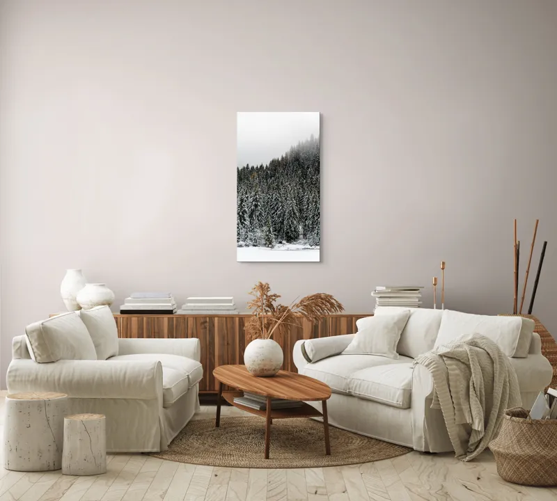 Tablou Canvas, "Tăcerea pădurii în iarnă liniștită", Munte, Brazi, Zăpadă, Ceață, Calm, Natură, Iarnă, Frig, Tăcere, Frumusețe, 50 x 90 cm – poza 7