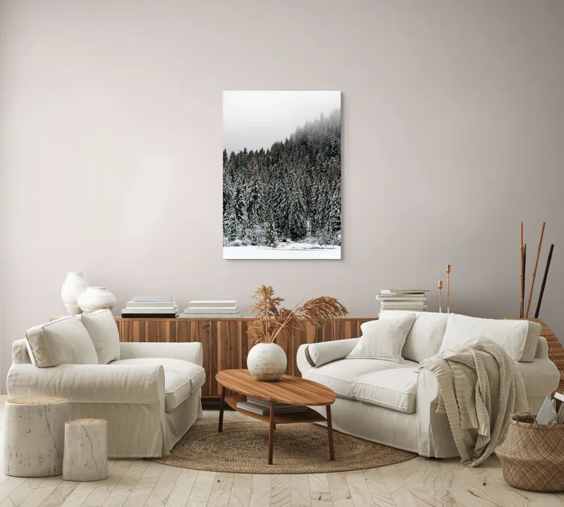Tablou Canvas, "Tăcerea pădurii în iarnă liniștită", Munte, Brazi, Zăpadă, Ceață, Calm, Natură, Iarnă, Frig, Tăcere, Frumusețe, 70 x 100 cm – poza 4