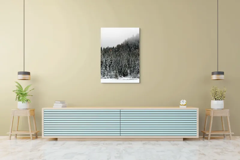 Tablou Canvas, "Tăcerea pădurii în iarnă liniștită", Munte, Brazi, Zăpadă, Ceață, Calm, Natură, Iarnă, Frig, Tăcere, Frumusețe, 70 x 100 cm – poza 5