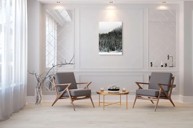 Tablou Canvas, "Tăcerea pădurii în iarnă liniștită", Munte, Brazi, Zăpadă, Ceață, Calm, Natură, Iarnă, Frig, Tăcere, Frumusețe, 70 x 100 cm – poza 8