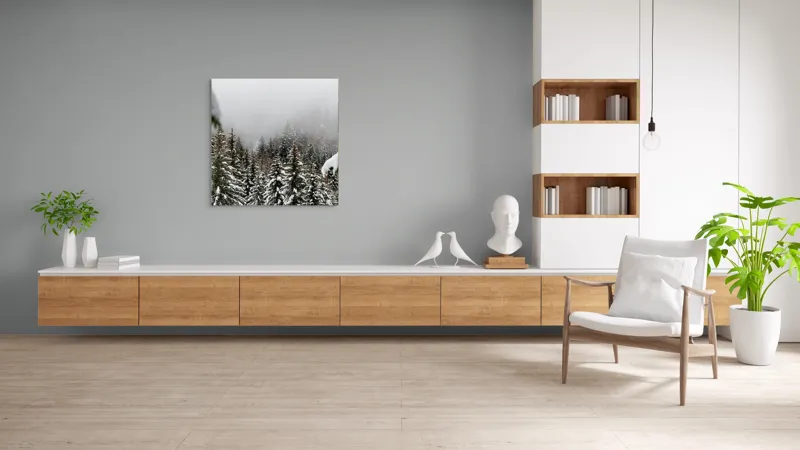 Tablou Canvas, "Iarna în pădurea de brazi înalți", Copaci, Zăpadă, Ceață, Iarnă, Evergreen, Peisaj, Tăcere, Rece, Frumusețe, Natură, 100 x 100 cm – poza 8