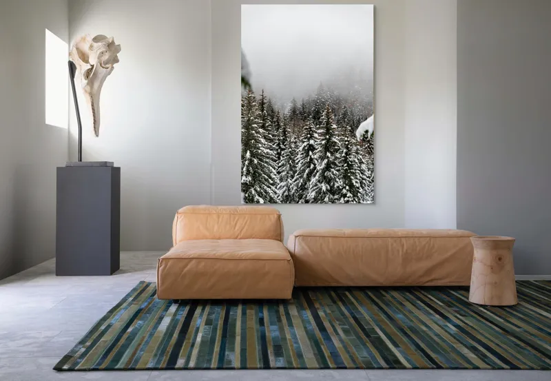 Tablou Canvas, "Iarna în pădurea de brazi înalți", Copaci, Zăpadă, Ceață, Iarnă, Evergreen, Peisaj, Tăcere, Rece, Frumusețe, Natură, 100 x 150 cm – poza 7