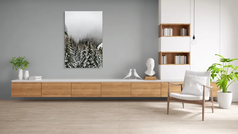 Tablou Canvas, "Iarna în pădurea de brazi înalți", Copaci, Zăpadă, Ceață, Iarnă, Evergreen, Peisaj, Tăcere, Rece, Frumusețe, Natură, 100 x 150 cm – poza 8