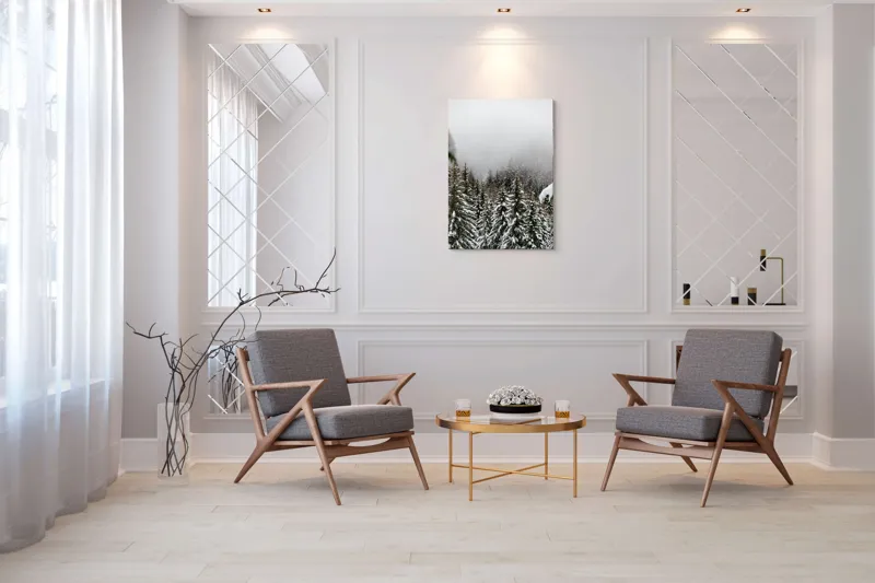 Tablou Canvas, "Iarna în pădurea de brazi înalți", Copaci, Zăpadă, Ceață, Iarnă, Evergreen, Peisaj, Tăcere, Rece, Frumusețe, Natură, 70 x 100 cm – poza 8