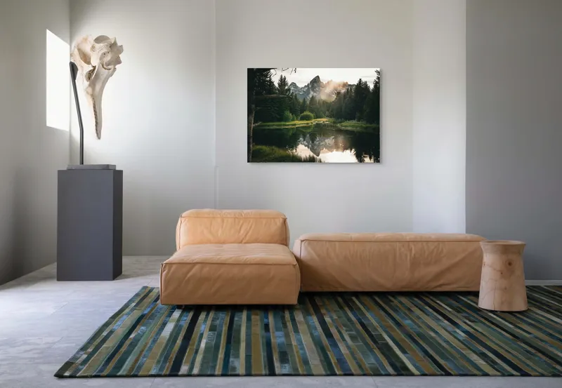 Tablou Canvas, "Reflecția munților în lac liniștit", Munte, Reflecție, Pădure, Apus, Lumină, Natură, Râu, Serenitate, Peisaj, Frumusețe, 100 x 70 cm – poza 7