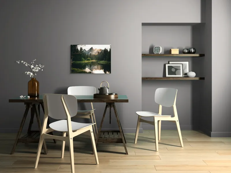 Tablou Canvas, "Reflecția munților în lac liniștit", Munte, Reflecție, Pădure, Apus, Lumină, Natură, Râu, Serenitate, Peisaj, Frumusețe, 70 x 50 cm – poza 5