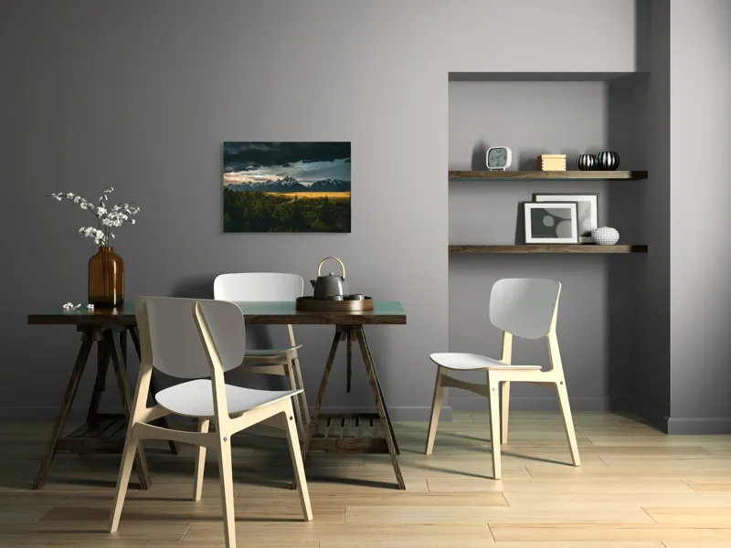 Tablou Canvas, "Răsărit peste munți înnourați", Montagne, Pădure, Cer, Nori, Apus, Dramatic, Lumină, Peisaj, Timp, Natura, 70 x 50 cm – poza 5