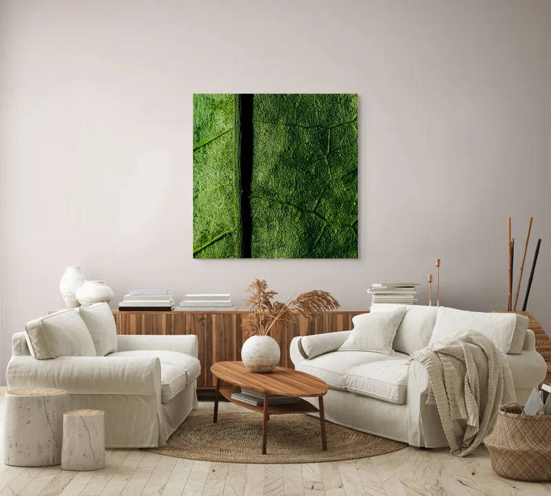 Tablou Canvas, "Texturi verzi naturale în detaliu", Frunze, Verde, Venuțe, Textură, Natură, 100 x 100 cm – poza 3