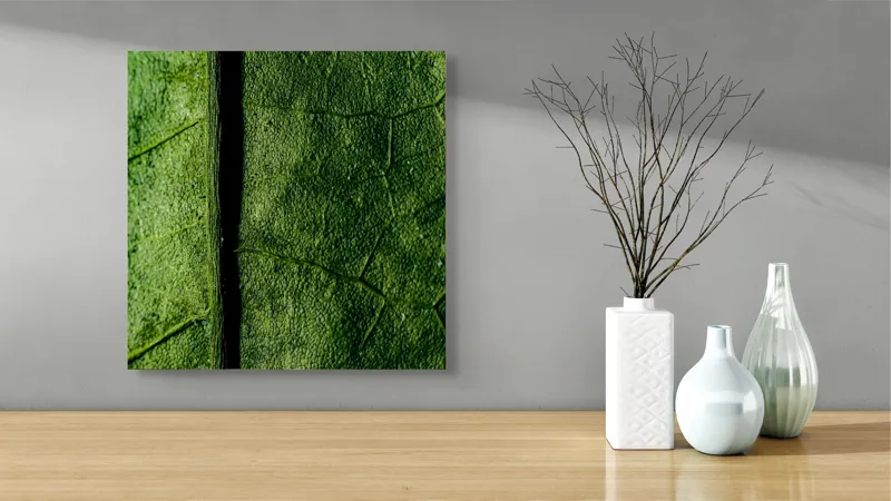 Tablou Canvas, "Texturi verzi naturale în detaliu", Frunze, Verde, Venuțe, Textură, Natură, 50 x 50 cm – poza 3