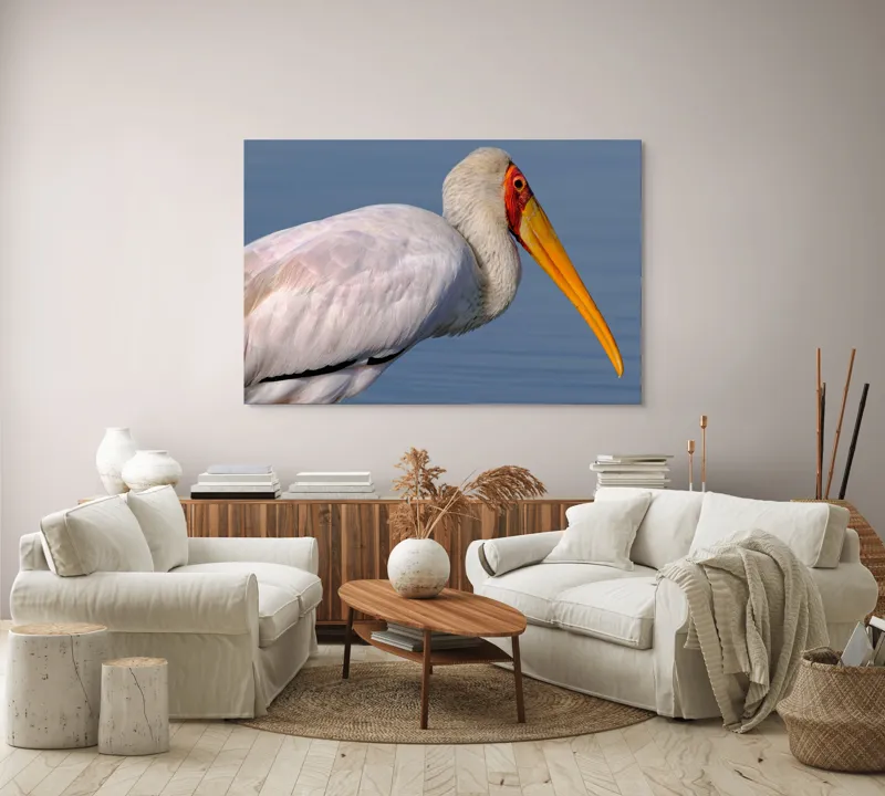 Tablou Canvas, "Pelicani grațioși la apusul seren", Pasăre, Penaj, Alb, Cioc, Lung, Galben, Apă, Fundal, Senin, Ochi, Portocaliu, 150 x 100 cm – poza 3