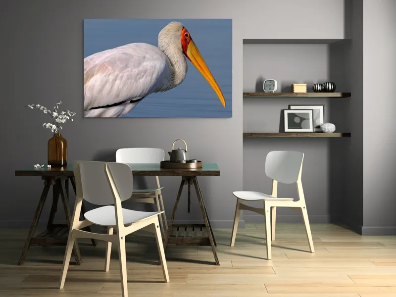 Tablou Canvas, "Pelicani grațioși la apusul seren", Pasăre, Penaj, Alb, Cioc, Lung, Galben, Apă, Fundal, Senin, Ochi, Portocaliu, 150 x 100 cm – poza 5