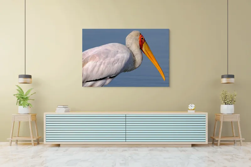 Tablou Canvas, "Pelicani grațioși la apusul seren", Pasăre, Penaj, Alb, Cioc, Lung, Galben, Apă, Fundal, Senin, Ochi, Portocaliu, 150 x 100 cm – poza 6