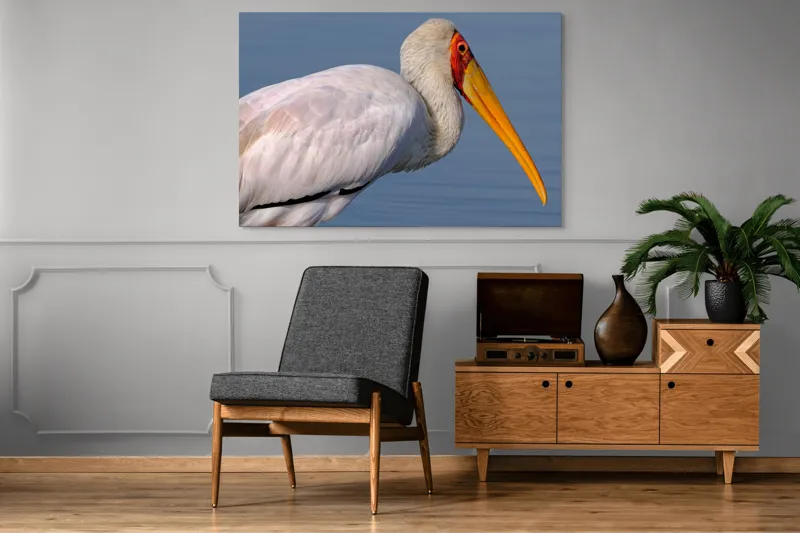 Tablou Canvas, "Pelicani grațioși la apusul seren", Pasăre, Penaj, Alb, Cioc, Lung, Galben, Apă, Fundal, Senin, Ochi, Portocaliu, 150 x 100 cm – poza 8