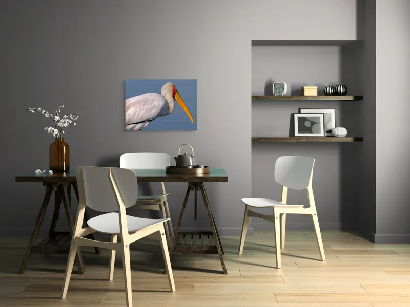 Tablou Canvas, "Pelicani grațioși la apusul seren", Pasăre, Penaj, Alb, Cioc, Lung, Galben, Apă, Fundal, Senin, Ochi, Portocaliu, 70 x 50 cm – poza 5