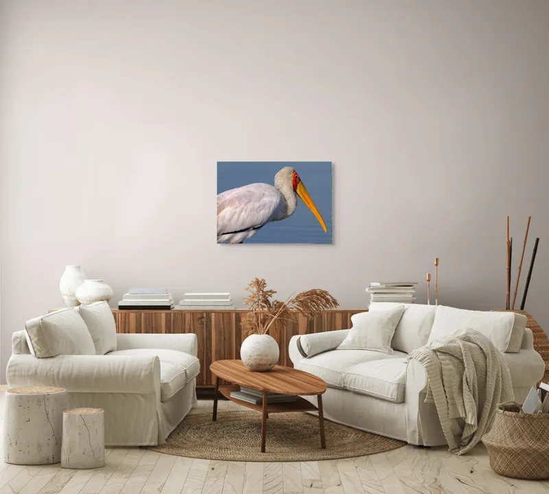 Tablou Canvas, "Pelicani grațioși la apusul seren", Pasăre, Penaj, Alb, Cioc, Lung, Galben, Apă, Fundal, Senin, Ochi, Portocaliu, 70 x 50 cm – poza 6