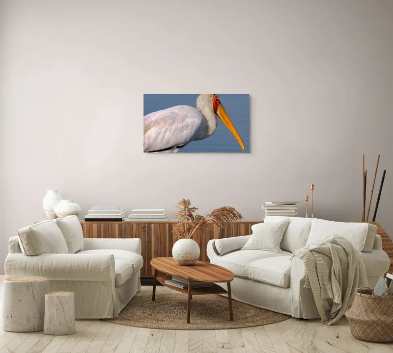 Tablou Canvas, "Pelicani grațioși la apusul seren", Pasăre, Penaj, Alb, Cioc, Lung, Galben, Apă, Fundal, Senin, Ochi, Portocaliu, 90 x 50 cm – poza 4