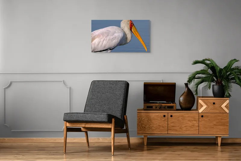 Tablou Canvas, "Pelicani grațioși la apusul seren", Pasăre, Penaj, Alb, Cioc, Lung, Galben, Apă, Fundal, Senin, Ochi, Portocaliu, 90 x 50 cm – poza 6
