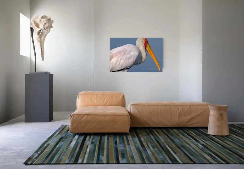 Tablou Canvas, "Pelicani grațioși la apusul seren", Pasăre, Penaj, Alb, Cioc, Lung, Galben, Apă, Fundal, Senin, Ochi, Portocaliu, 90 x 50 cm – poza 8