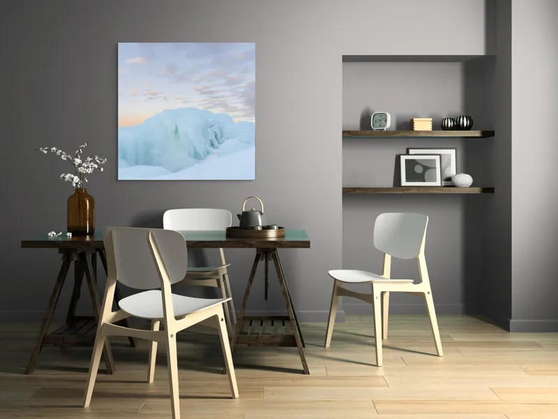 Tablou Canvas, "Gheață albastră sub cerul roz", Gheață, Ocean, Cer, Apus, Nor, Albastru, Roz, Peisaj, Rece, Liniște, 100 x 100 cm – poza 6