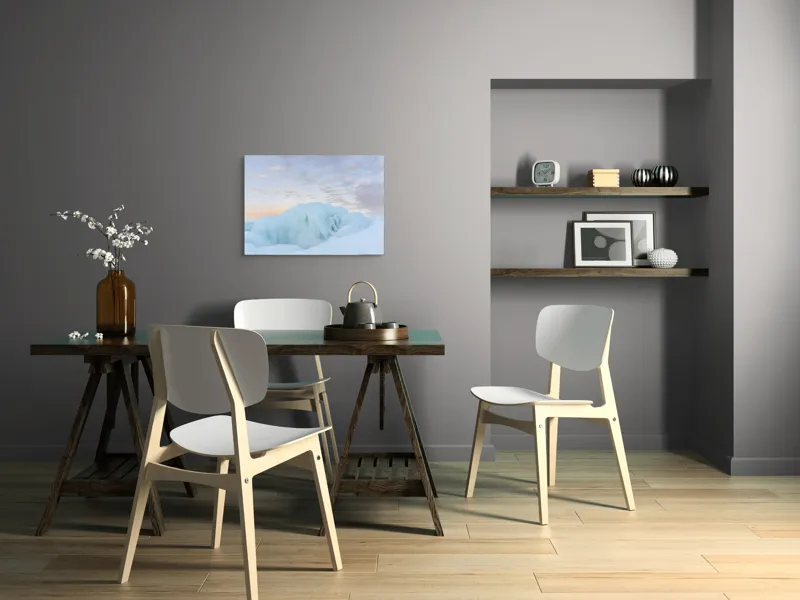 Tablou Canvas, "Gheață albastră sub cerul roz", Gheață, Ocean, Cer, Apus, Nor, Albastru, Roz, Peisaj, Rece, Liniște, 70 x 50 cm – poza 5
