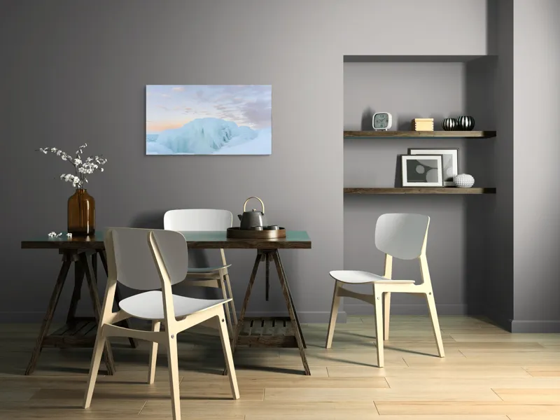 Tablou Canvas, "Gheață albastră sub cerul roz", Gheață, Ocean, Cer, Apus, Nor, Albastru, Roz, Peisaj, Rece, Liniște, 90 x 50 cm – poza 3