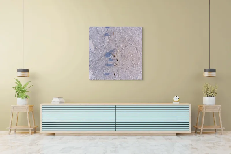 Tablou Canvas, "Siluete în mișcare pe zăpadă albă", Nu știu cine este în imagine., 100 x 100 cm – poza 5