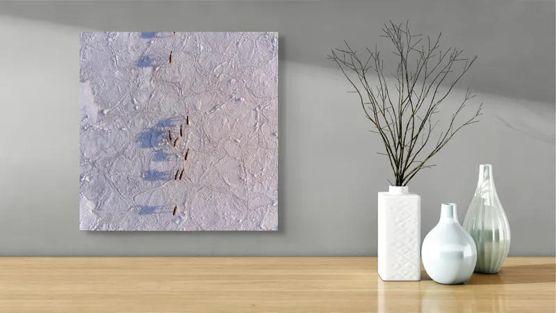 Tablou Canvas, "Siluete în mișcare pe zăpadă albă", Nu știu cine este în imagine., 50 x 50 cm – poza 3