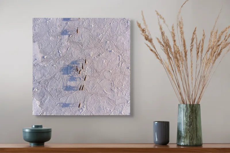 Tablou Canvas, "Siluete în mișcare pe zăpadă albă", Nu știu cine este în imagine., 50 x 50 cm – poza 4