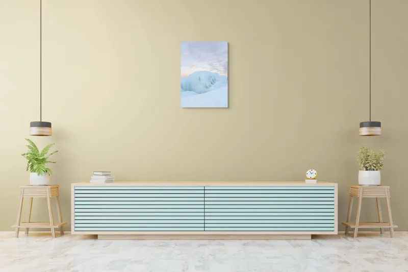 Tablou Canvas, "Albastrele ghețurilor la răsărit", Gheață, Lumină, Culoare, Nor, Calm, Frig, Cer, Albastru, Apus, Natură, 50 x 70 cm – poza 6