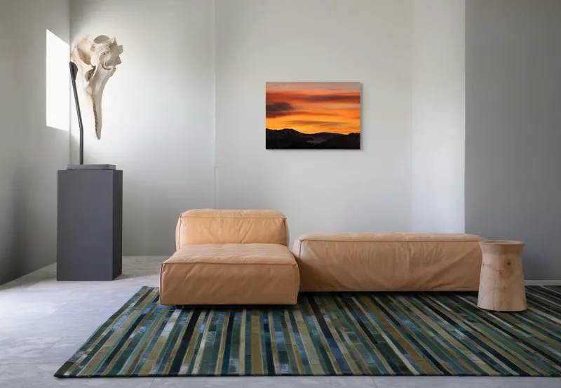 Tablou Canvas, "Aurora zorilor peste munți liniștiți", Apus, Liniște, Munți, Cer, Nori, Siluetă, Portocaliu, Umbre, 70 x 50 cm – poza 8