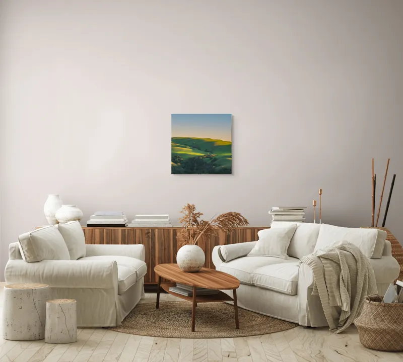 Tablou Canvas, "Colinele verzi sub cerul senin", Verde, Coline, Apus, Peisaj, Armonie, Natură, Liniște, Lumini, Umbre, 50 x 50 cm – poza 7