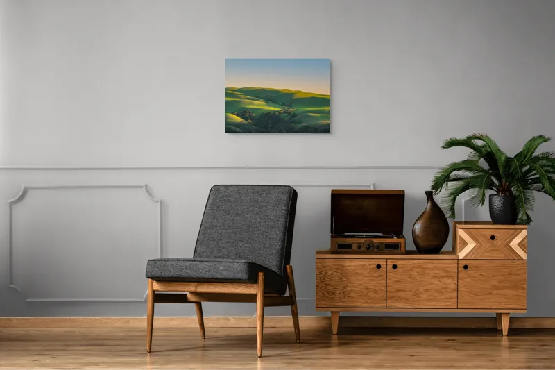 Tablou Canvas, "Colinele verzi sub cerul senin", Verde, Coline, Apus, Peisaj, Armonie, Natură, Liniște, Lumini, Umbre, 70 x 50 cm – poza 4
