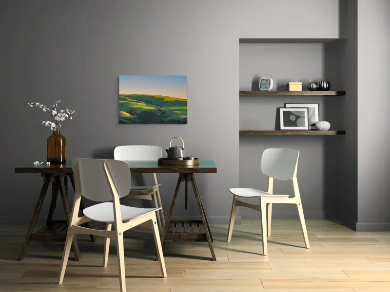 Tablou Canvas, "Colinele verzi sub cerul senin", Verde, Coline, Apus, Peisaj, Armonie, Natură, Liniște, Lumini, Umbre, 70 x 50 cm – poza 5