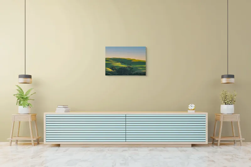 Tablou Canvas, "Colinele verzi sub cerul senin", Verde, Coline, Apus, Peisaj, Armonie, Natură, Liniște, Lumini, Umbre, 70 x 50 cm – poza 7