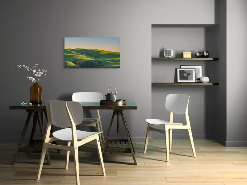 Tablou Canvas, "Colinele verzi sub cerul senin", Verde, Coline, Apus, Peisaj, Armonie, Natură, Liniște, Lumini, Umbre, 90 x 50 cm – poza 3