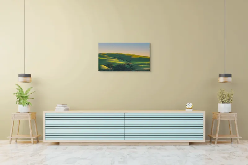 Tablou Canvas, "Colinele verzi sub cerul senin", Verde, Coline, Apus, Peisaj, Armonie, Natură, Liniște, Lumini, Umbre, 90 x 50 cm – poza 5