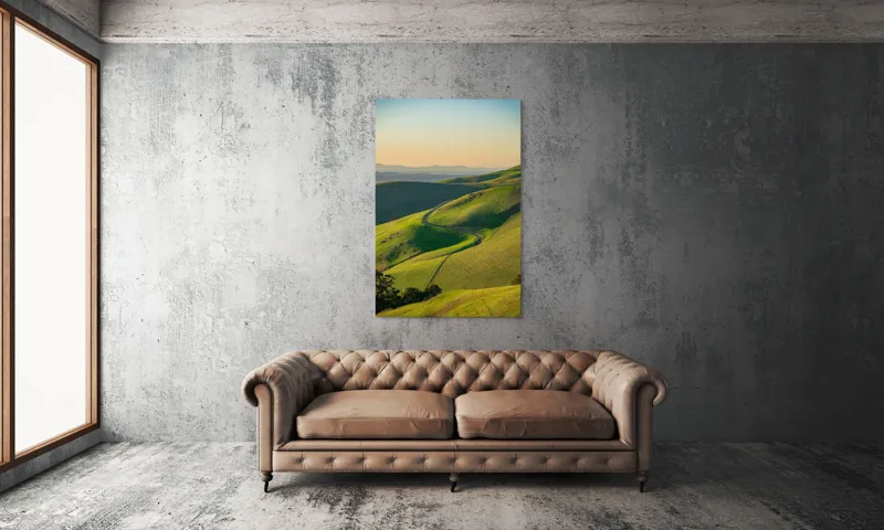 Tablou Canvas, "Drumul sinuos printre coline verzi", Peisaj, Coline, Drum, Apus, Verde, Cer, Pădure, Orizont, Lumină, Natură, 100 x 150 cm – poza 6