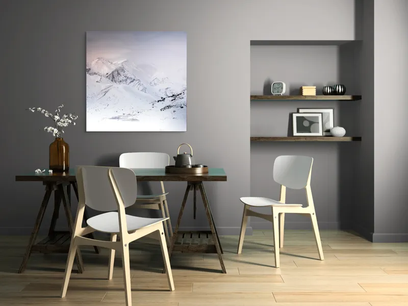 Tablou Canvas, "Iarna învăluind munții în tăcere albă", Alb, Înghețat, Montan, Tranquil, Vast, Izolat, Rece, Înfășurat, 100 x 100 cm – poza 6
